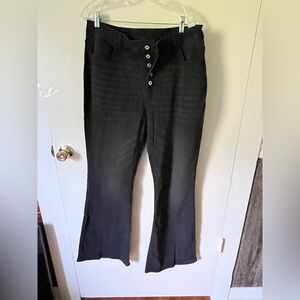 Black Flared Pants with Button Detail